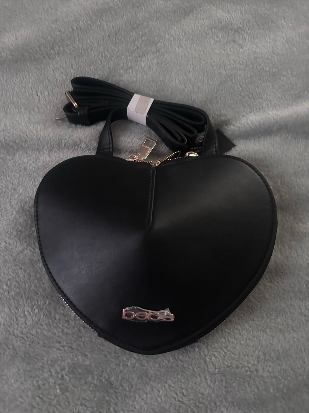 bebe Black Heart-Shaped Crossbody Bag with Gold Hardware